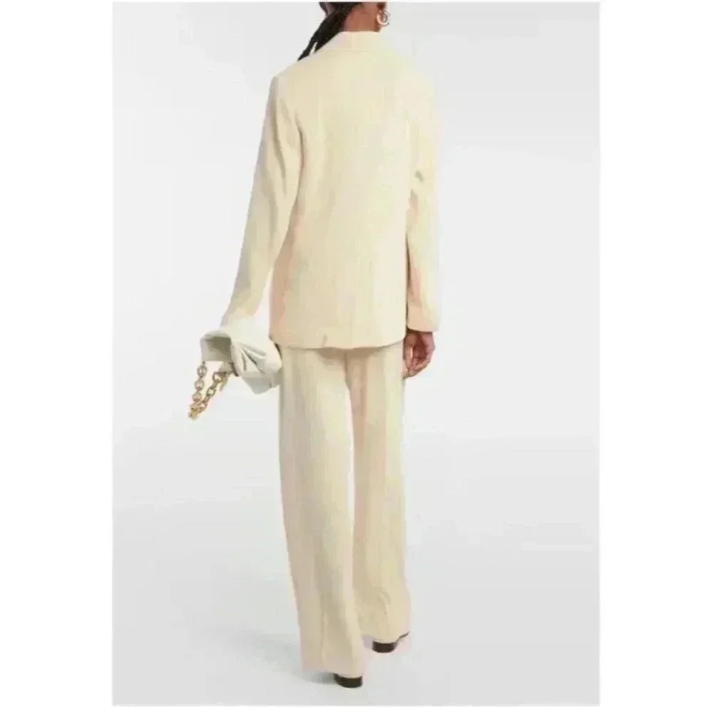 New Vince Crepe Cream Winter White Double-Breasted Oversized Blazer Size 12 - Picture 2 of 13